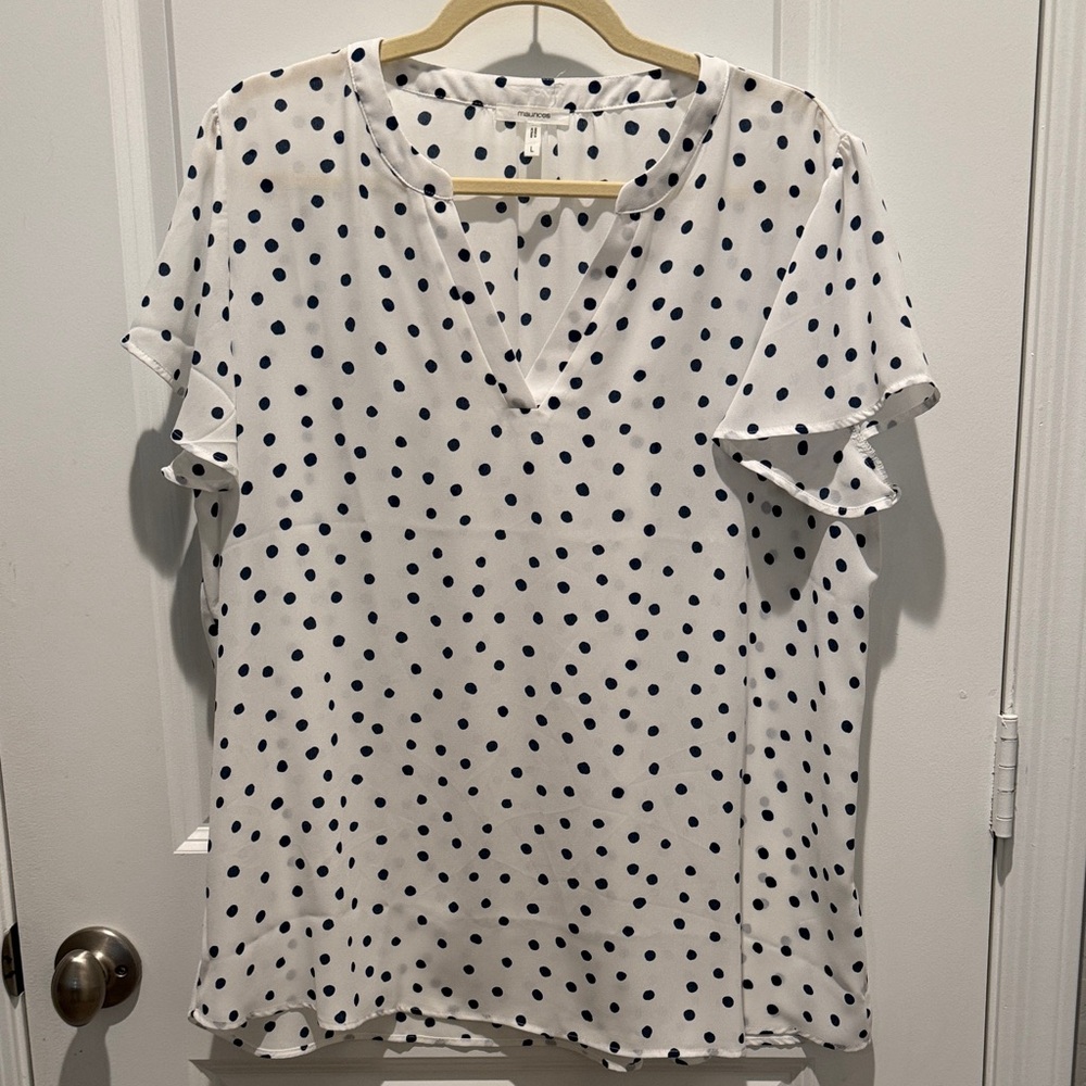 Maurices White and Blue Polka Dot Blouse